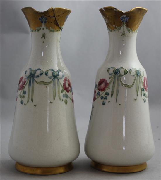 William Moorcroft for James Macintyre. An 18th century pattern two handled vase, two similar ewers and a gesso faience vase, 25cm, neck